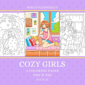 女の子向けのぬり絵、ぬり絵シート、ぬり絵ページ、即時ダウンロード、かわいいぬり絵ブック、季節ごとのぬり絵、居心地の良いぬり絵
