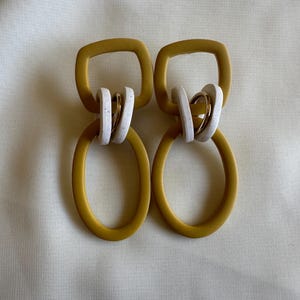 Boho Yellow Dangle Earrings: Geometric Statement Minimalist Clay Earrings