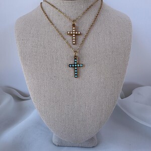Pearl Cross Pendant Necklace: 18K Gold Stainless Steel Chain