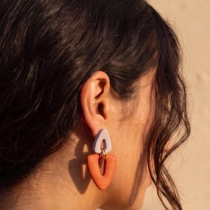 Boho Minimalist Orange Dangle Earrings: Geometric Orange Statement Clay Jewelry