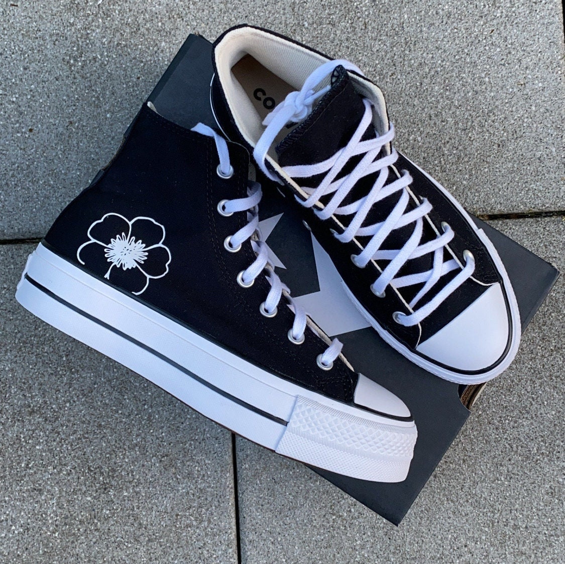 DIFFERENT MOTIVE DESIGNS Black Converse All Star Platform - Etsy DIFFERENT MOTIVE DESIGNS Black Converse All Star Platform - Etsy