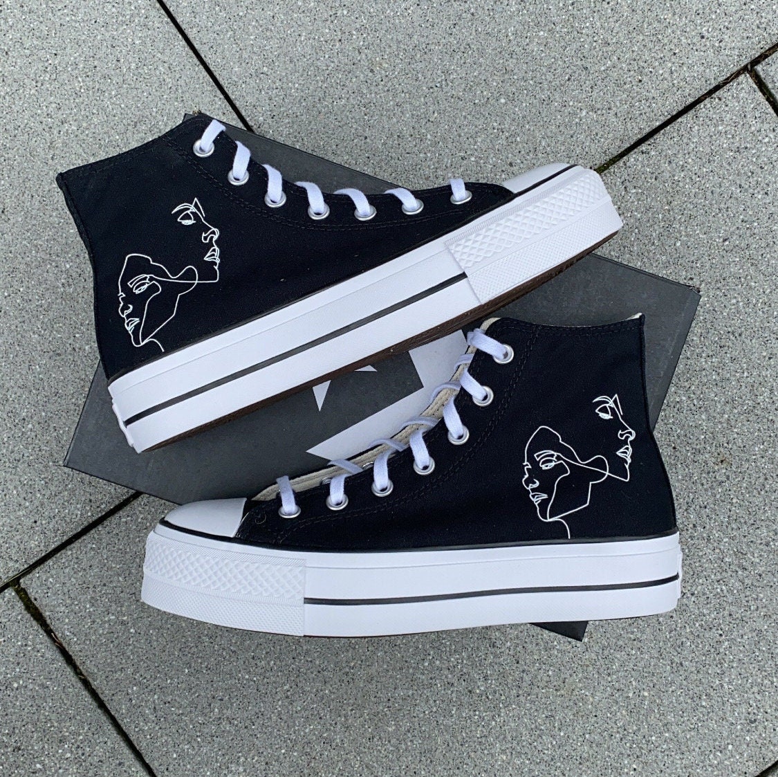 FACE OUTLINE Black Converse All Star Platform custom Design - Etsy FACE OUTLINE Black Converse All Star Platform custom Design - Etsy