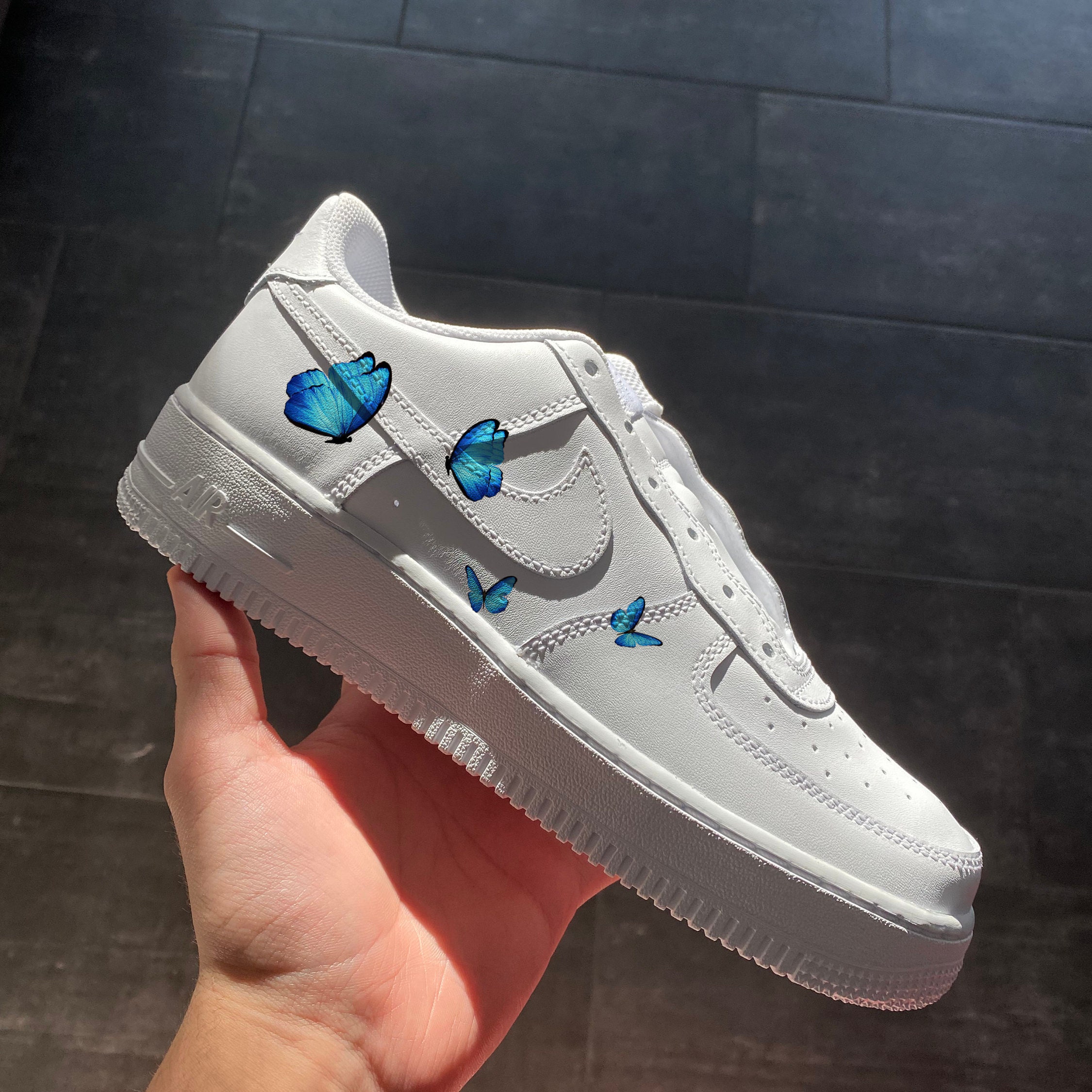 air force 1 white with blue butterflies