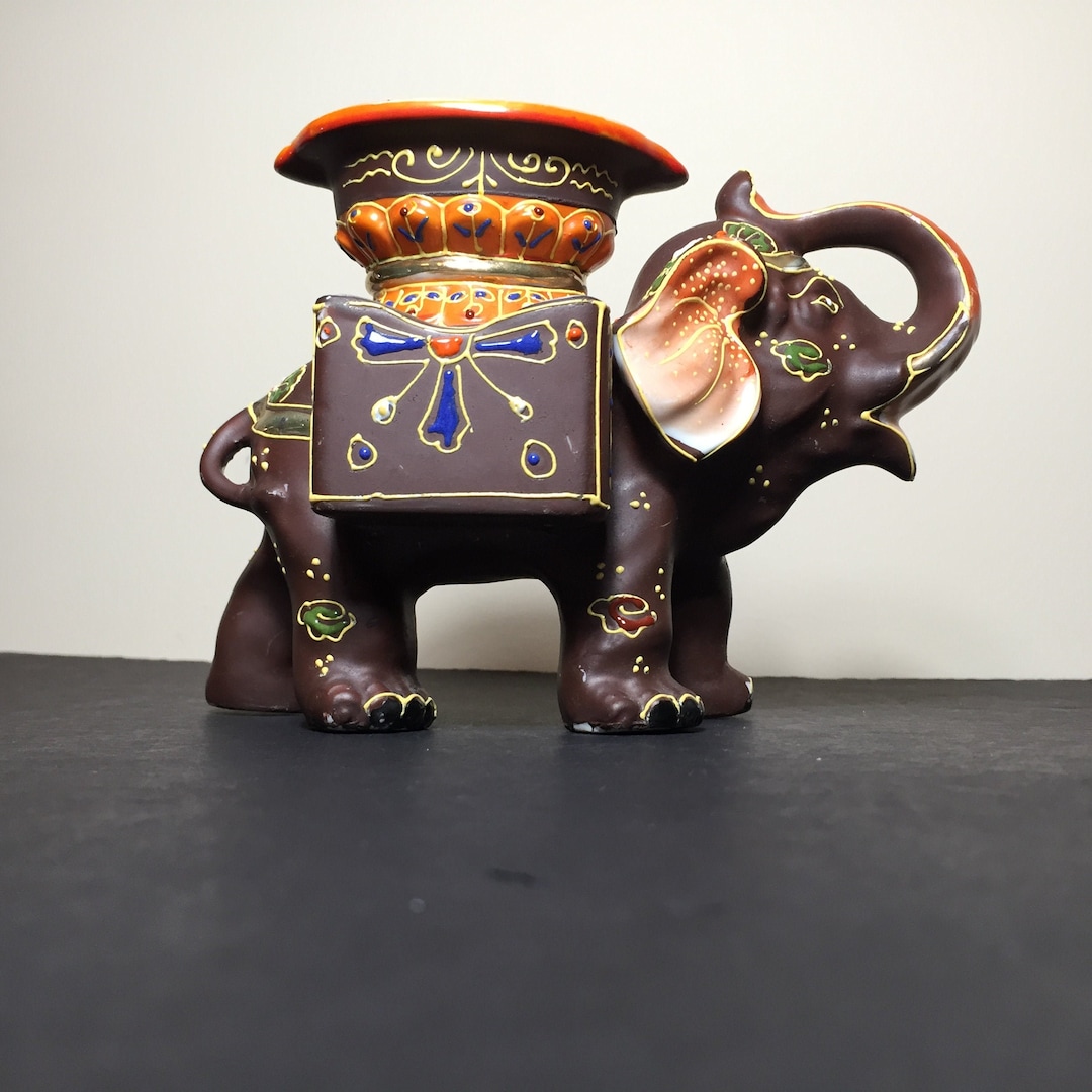 Moriage Satsuma Elephant Ashtray, Hand Painted, Made in Japan Etsy