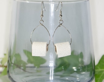 Miniature toilet paper earrings, Tiny fabric TP funny earrings, Small novelty earrings, 2020 joke Funky keepsake earrings, Christmas gift