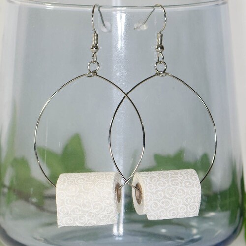 Miniature Toilet Paper Roll Funny Earrings Large Hoop Novelty Etsy