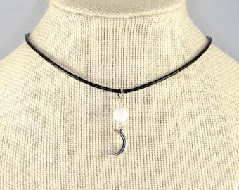 Genuine Leather choker, Lava rock and crescent moon choker, Essential oil diffuser Choker Necklace, Modern trendy gothic choker