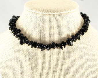 Black Obsidian choker necklace, Real Gemstone Chip Choker, Genuine Raw Crystal Choker, Statement boho beaded choker, Birthday gift for women