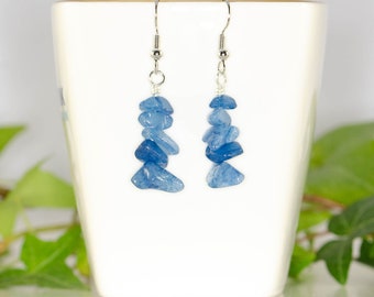 Light blue crystal earrings, Natural Quartzite chip earrings, Raw gemstone earrings, Modern minimalist aesthetic earrings, Gift for women