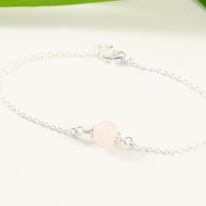 Dainty Rose Quartz Bracelet, Minimal Silver plated gemstone bracelet with clasp, Handmade Natural Crystal Anklet, Birthday Gift for women