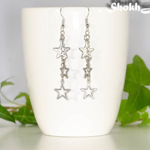 Statement Star Earrings, Simple Modern Celestial Earrings, Trendy long dangle astronomical earrings, Cool Mothers Day gift for women