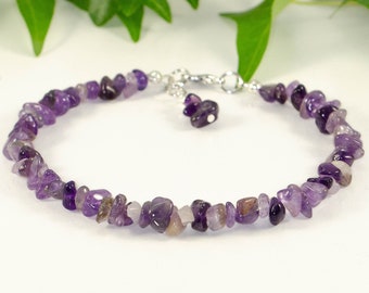 Natural Amethyst Anklet, Genuine raw gemstone chip anklet for women, Purple crystal anklet, Boho ankle bracelet, February Birthstone Jewelry