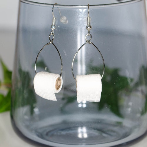 Miniature Toilet Paper Roll Funny Earrings Large Hoop Novelty Etsy