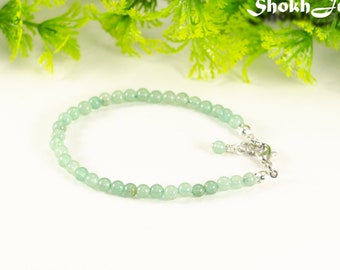 4mm Green Aventurine Bracelet with clasp, Genuine gemstone beaded bracelet, Handmade crystal bracelet, Dainty gem bracelet, Christmas gift