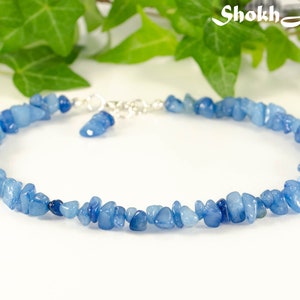 Raw crystal anklet, Blue quartzite chip ankle bracelet, Adjustable natural stone anklet, Summer beach anklet Blue gemstone jewelry for women