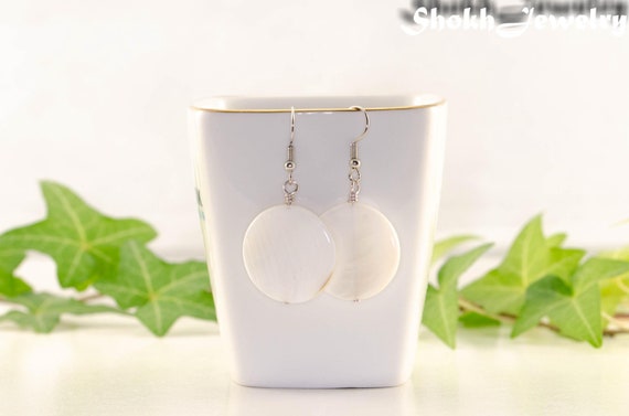 White Natural seashell earrings, Large shell earrings, Simple mother of pearl earring, Nautical earrings, Beach wedding gift for bridesmaid