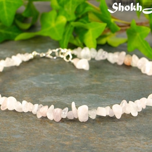 Rose Quartz Anklet, Pink Gemstone Chip Anklet for Women, Raw Crystal ...
