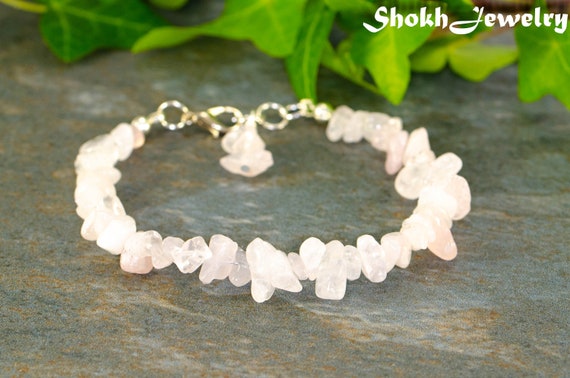 Real Rose Quartz Bracelet Genuine Gemstone Chip Bracelet Pink Raw Crystal Bracelet Handmade Boho Beaded Bracelet Romantic Gift for Women Etsy