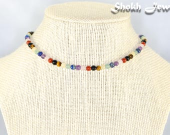 7 Chakra choker necklace, 4mm Authentic Gemstone Choker, Real Crystal Choker Necklace, Handmade beaded boho rainbow stone necklace Yoga Gift