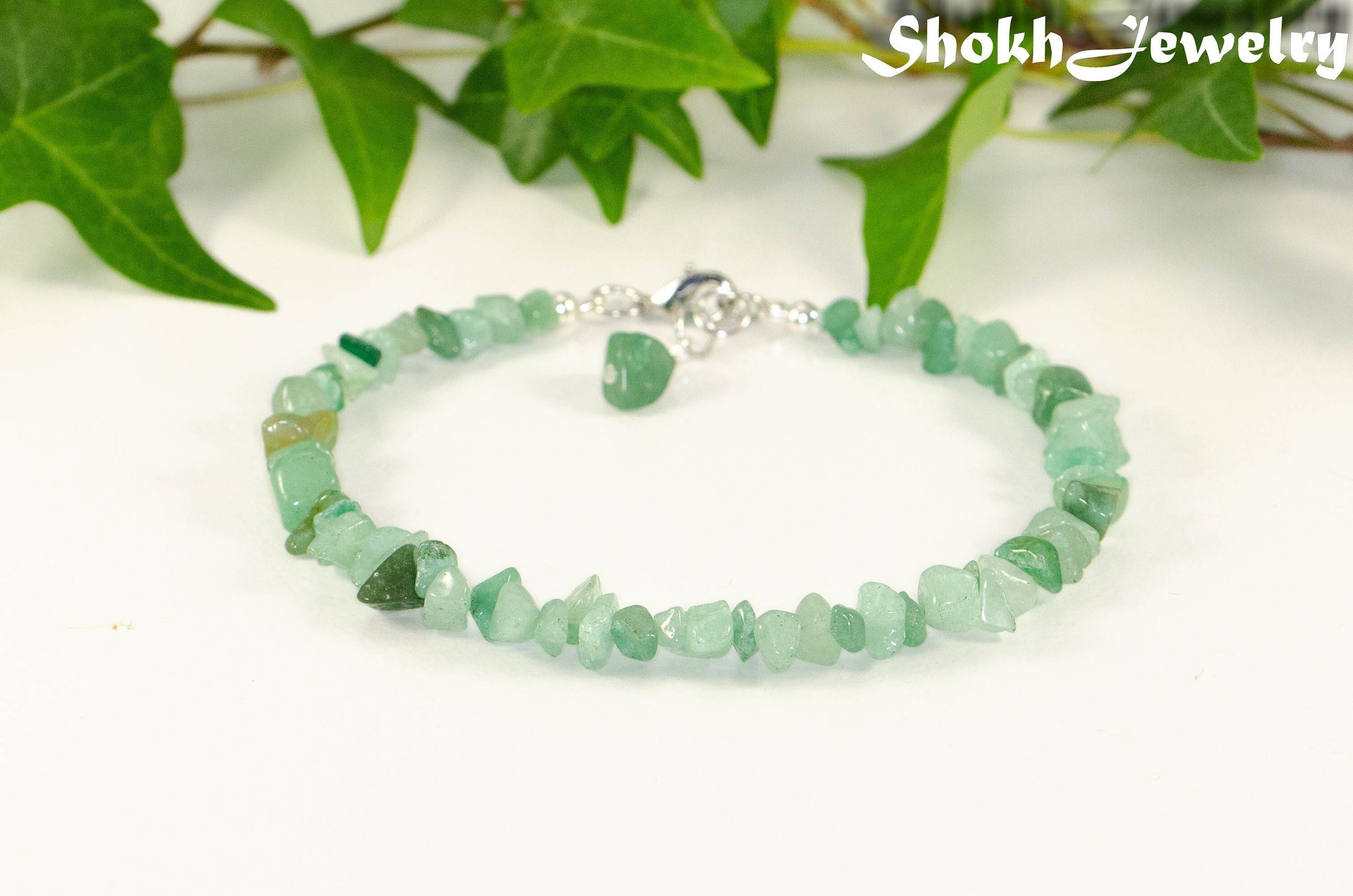 Green Aventurine Anklet, Genuine raw gemstone chip anklet for women, Natural crystal anklet, Boho ankle bracelet, Handmade adjustable anklet