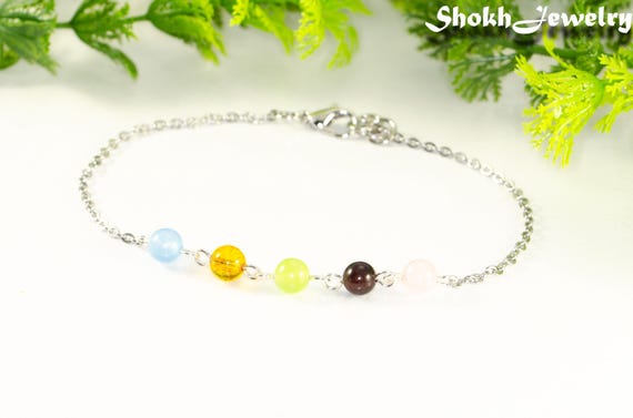 Custom Birth Stone Anklet, Minimal Family Birthstone Anklet, Stainless steel chain ankle bracelet with clasp, Personalized Mothers Day Gift