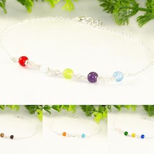 Custom Birth Stone Bracelet, Minimal Family Birthstone Bracelet, Silver plated chain Bracelet with clasp, Personalized Mothers Day Gift