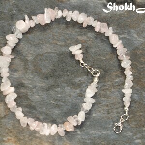 Rose Quartz Anklet, Pink Gemstone Chip Anklet for Women, Raw Crystal ...