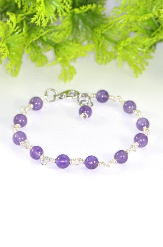 Dainty Amethyst Anklet, Purple crystal anklet, Genuine gemstone anklet, Handmade beaded boho ankle bracelet, February birthstone anklet