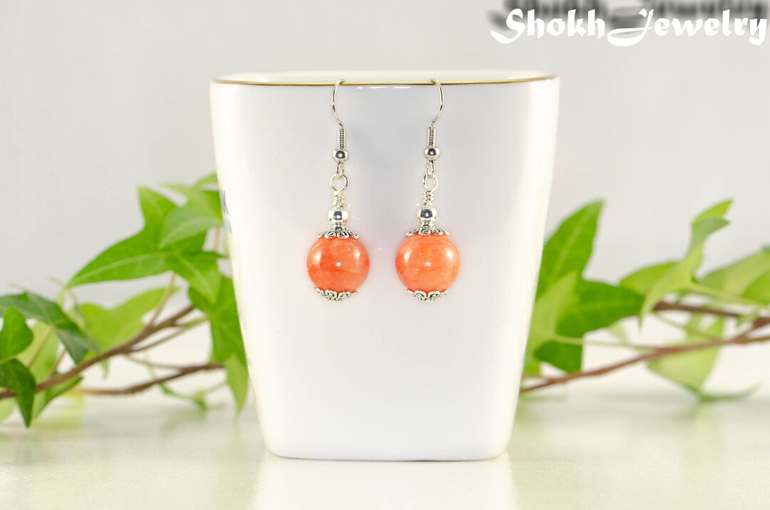 Orange Quartzite Earrings Small Crystal Ball Earrings Etsy