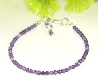3mm Amethyst Anklet for women, Dainty purple crystal ankle bracelet, Genuine gemstone anklet, February birthstone jewelry, Birthday gift