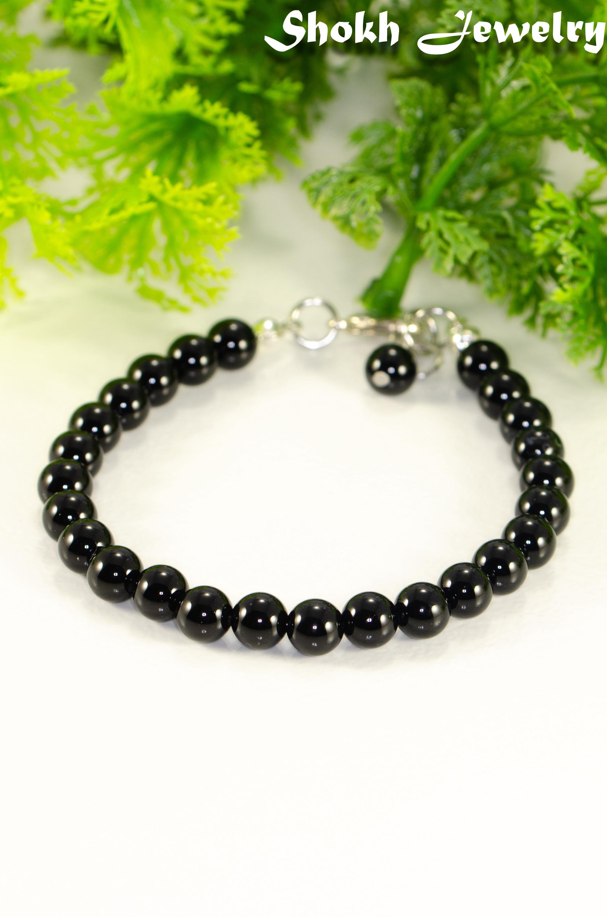 6mm Black Onyx Bracelet With Clasp, Natural Crystal Bracelet 