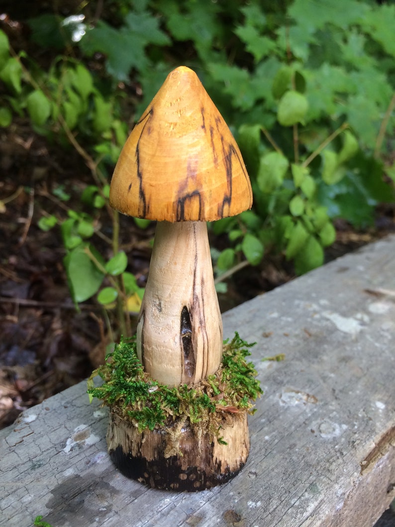 Carved Wooden Mushroom. Integrated Pedestal Base With Etsy