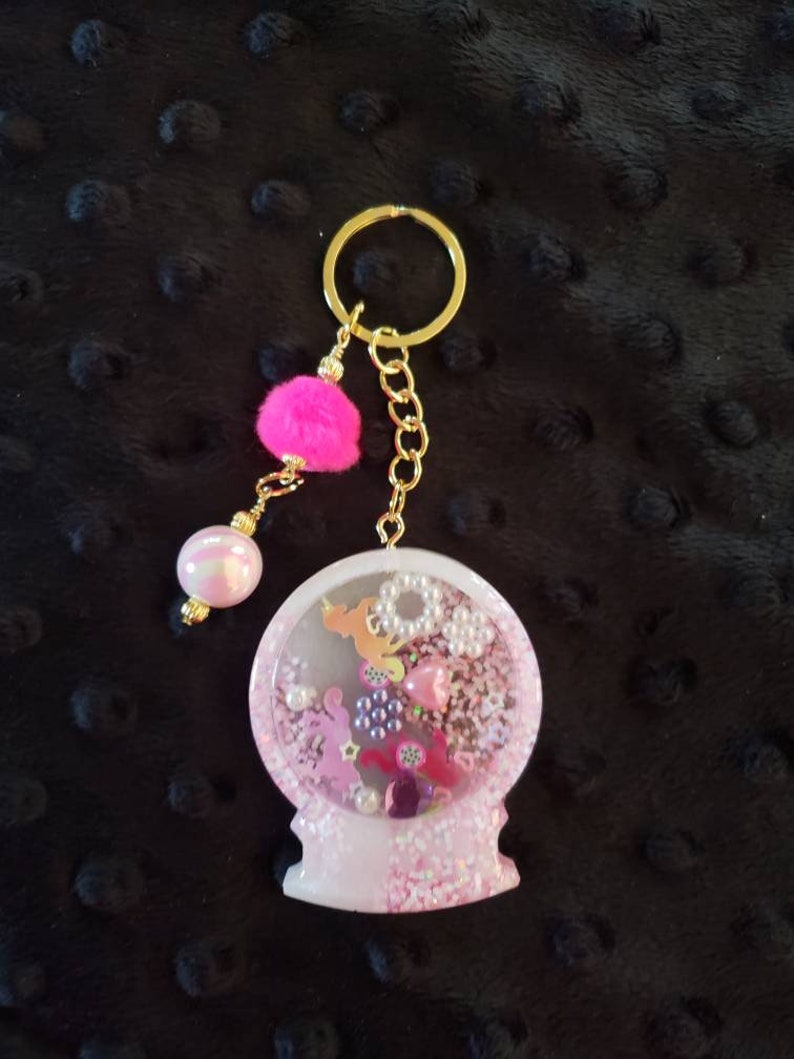Pink/White Glitter Dry Shaker Charm Resin Keychain Accessory Etsy