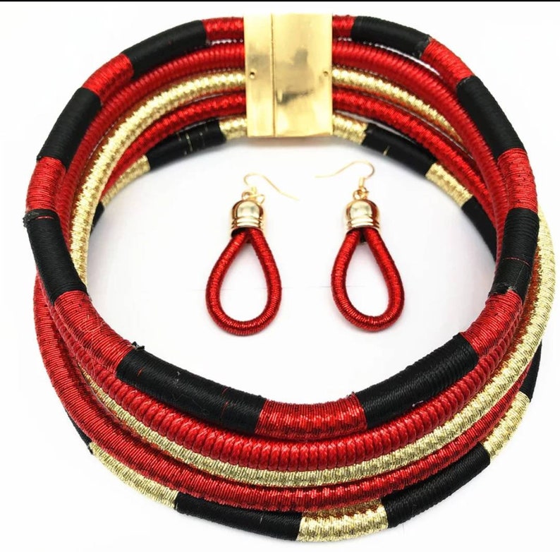 Multi Layer Woven African Choker /& Earring set