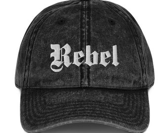 Rebel Script Embroidered Old English Hat by RedPill45, Rebel Script Hat, Vintage Rebel Text Hat, Free Thinker Hat