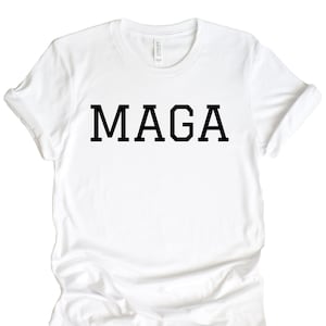 MAGA Collegiate Text Unisex T Shirt by RedPill45, Conservative Political Tee, MAGA 2024 Unisex Men&#39;s Women&#39;s T-Shirt, America First