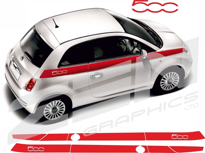 Fiat 500 Side Stripes Decals Stickers Vinyls any colours custom design