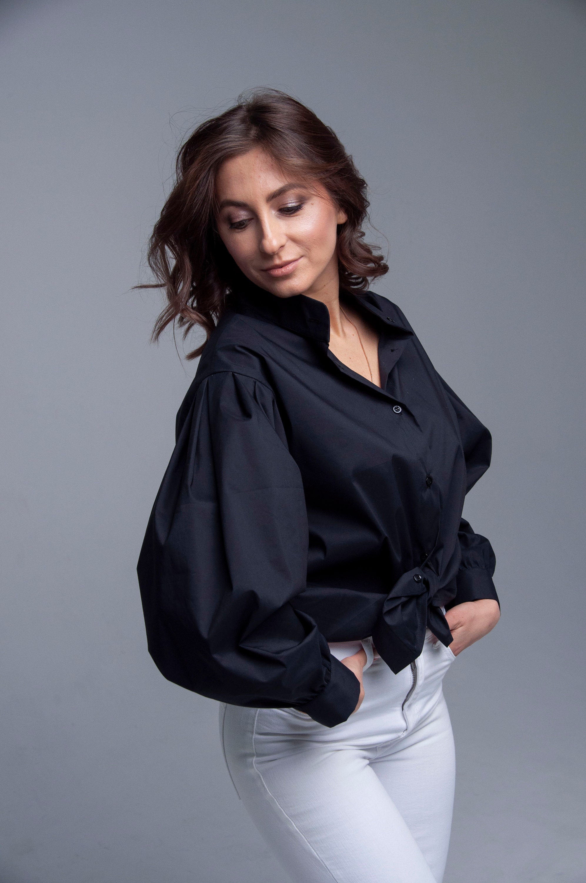 Black Blouse With Puffy Sleeves/ Big Sleeve Blouse/ Women | Etsy