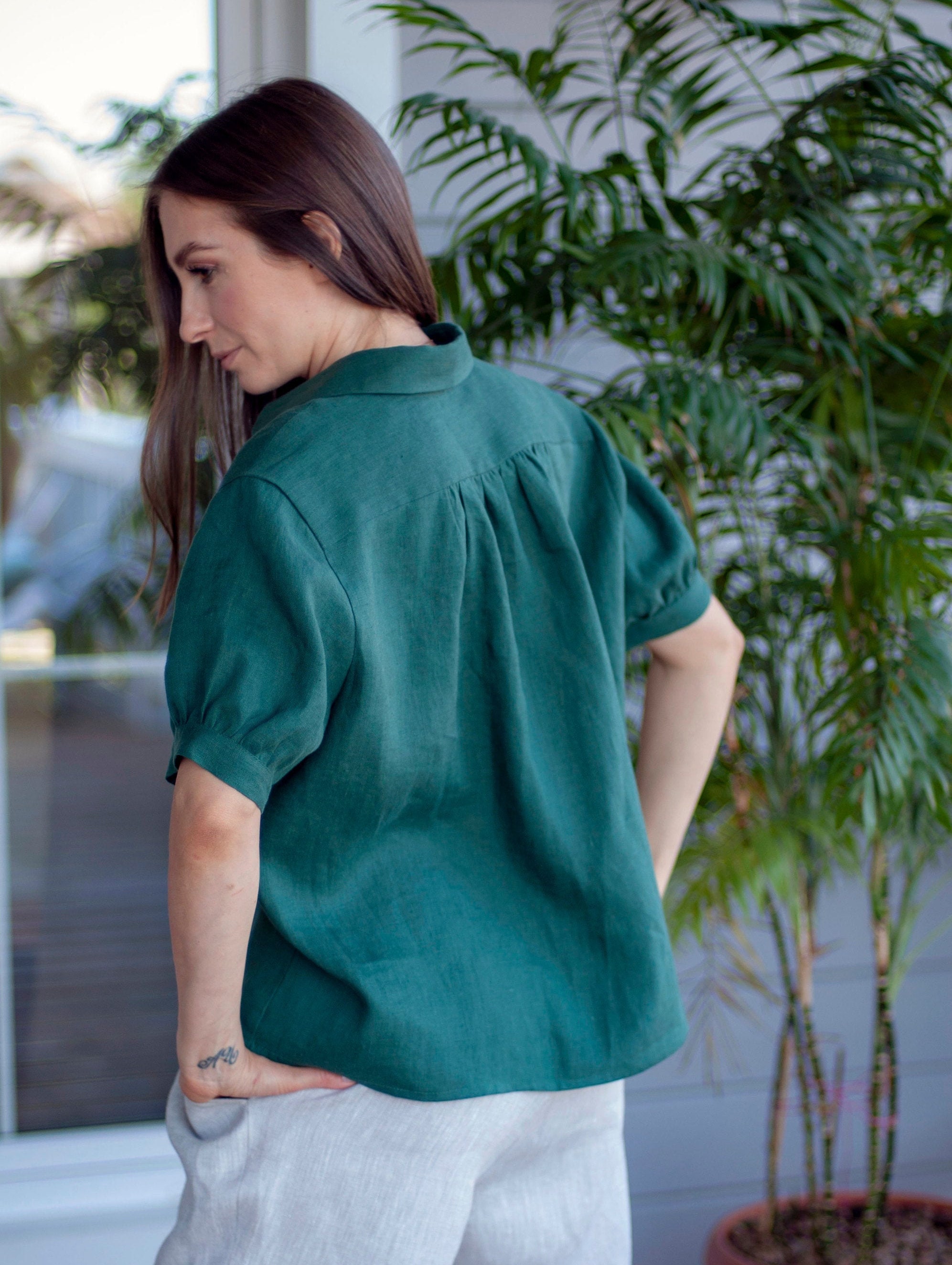 Oversized Linen Shirt in Green Linen Shirt For Women with | Etsy