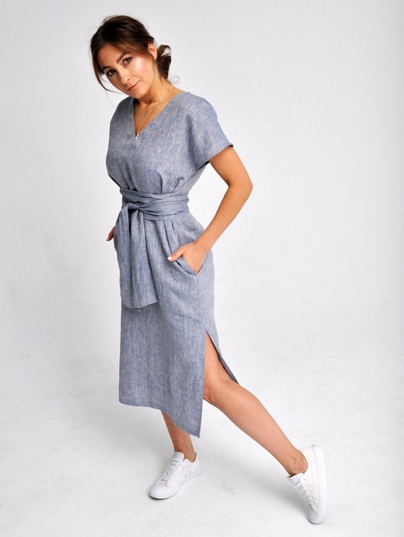 etsy linen wrap dress