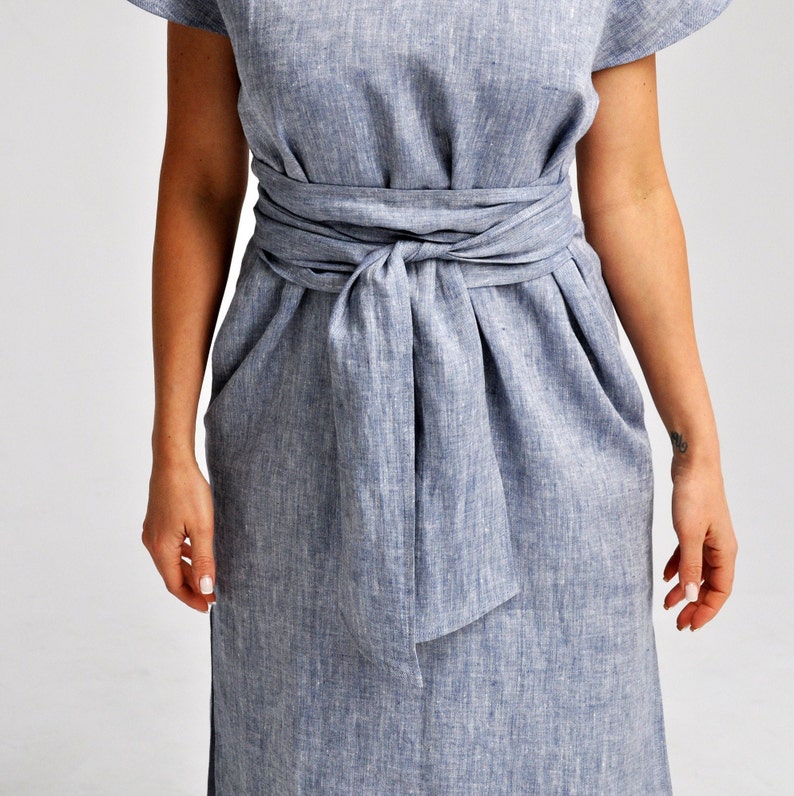 Linen wrap dress with side slits V-neck linen dress. | Etsy