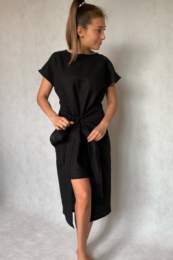 black linen wrap dress
