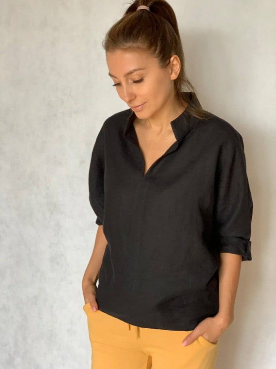 black linen blouse plus size