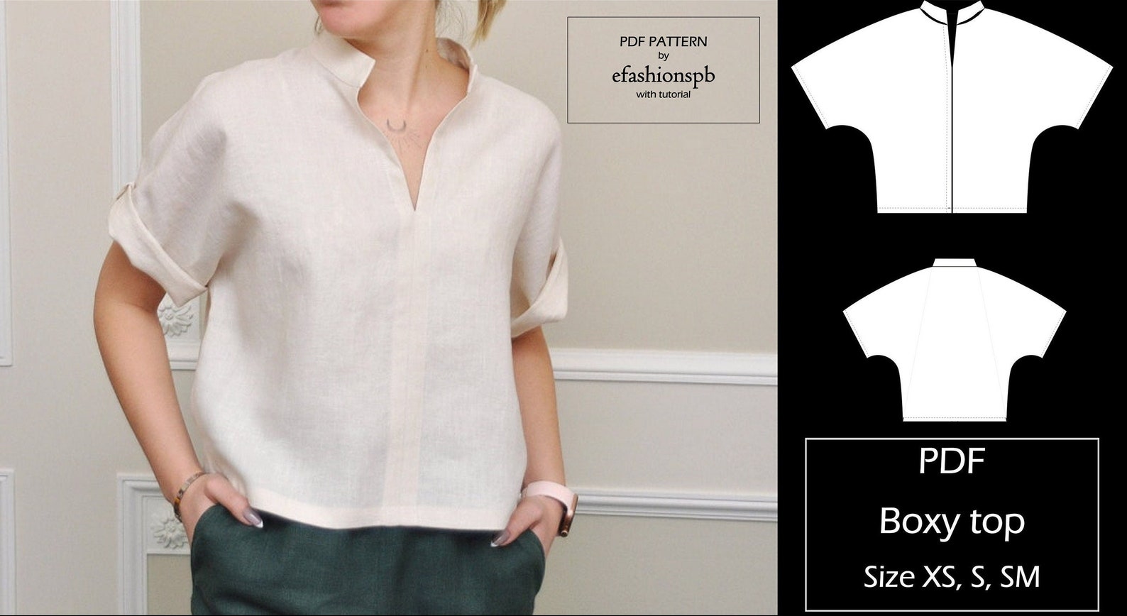Boxy Top With Collar Sewing Pattern Instant PDF Download Etsy