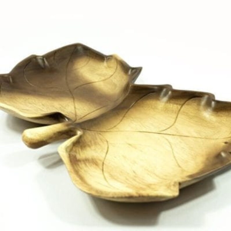 Large Rustic Indonesian Wood Leaf Shape Dish Wooden Plate With Etsy