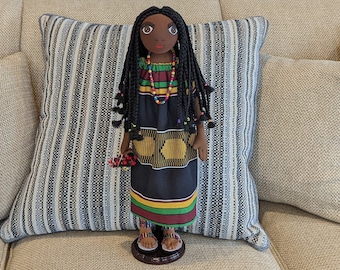 Muñeca africana de tela, princesa con trenzas negras, 48 cm (19 pulgadas)