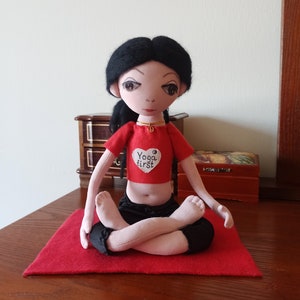 Yoga doll with 14k Gold Plated Peace Charm, Inspirational, Yogini, Talisman, Textile doll, Rag Doll, Fabric doll, Gift for her, Positive