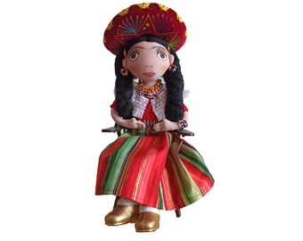 Muñeca de arte textil mexicano, inspirada en Frida, coleccionable hecha a mano