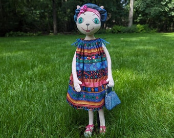 Handgemachte Katze Kunstpuppe, Sommerkleid, Sammler Display Doll