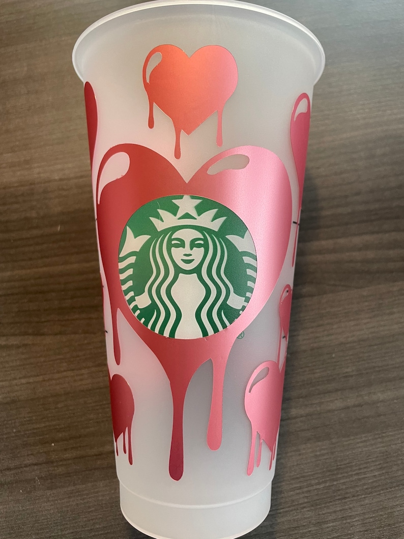 Customized Heart Starbucks Cold Cup hearts 24 oz Venti pink hearts reusable